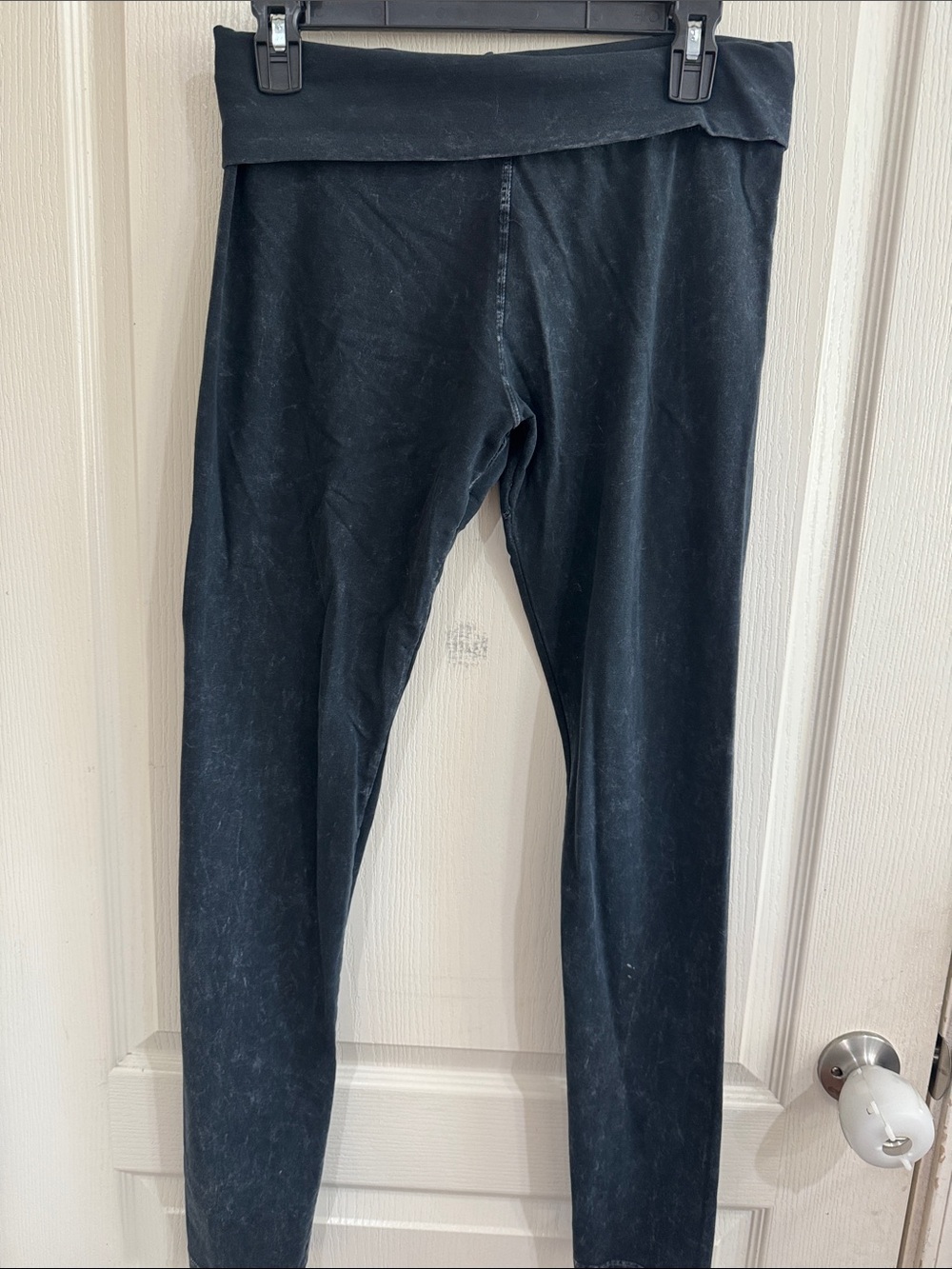 Fold-Over Waist Black Leggings for Women